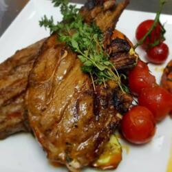 Blue Pine Jumbo Lamb Chops With Sweet Potatoes And Grilled Vegetables